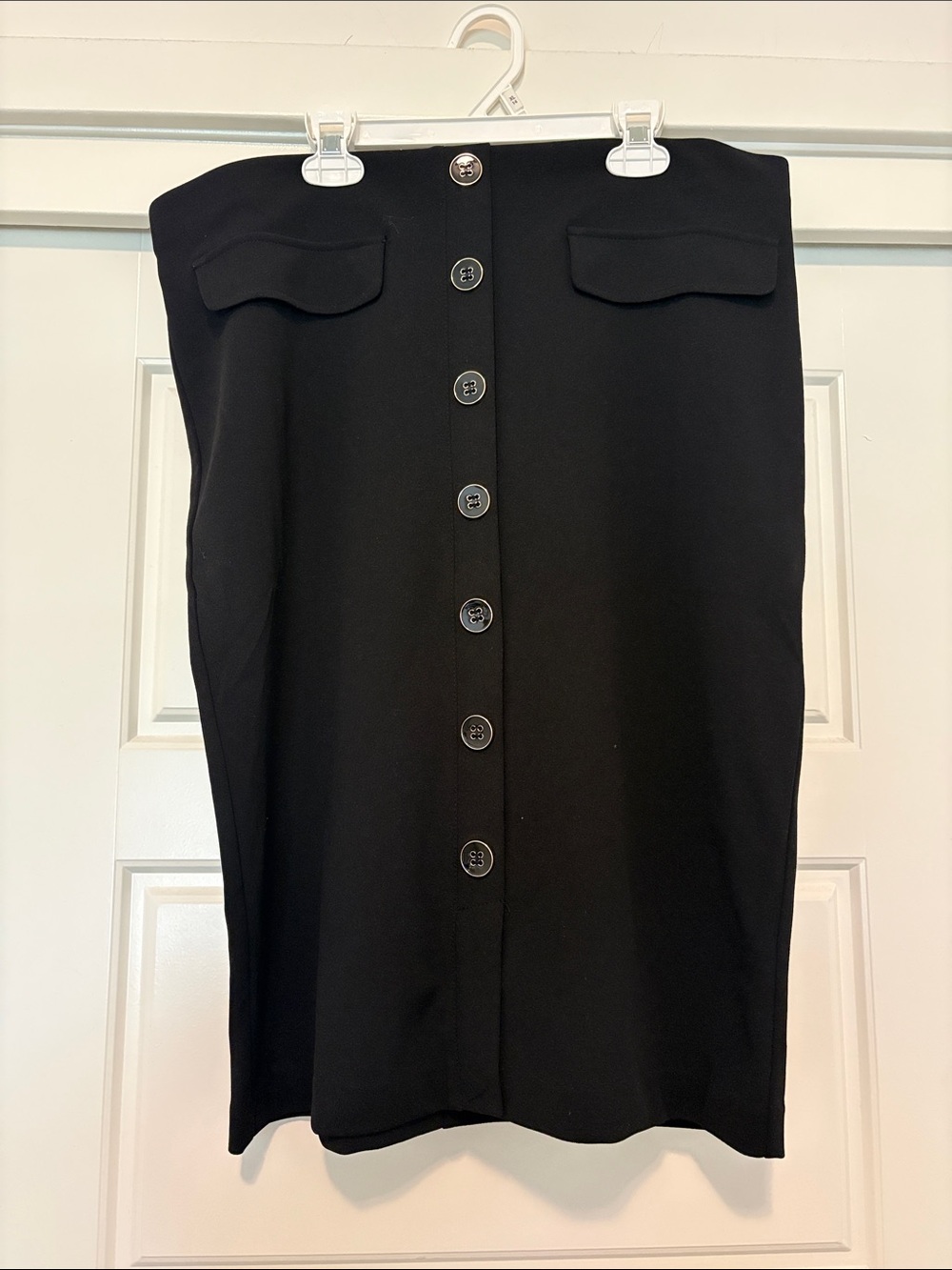 Black Button-Front Pencil Skirt